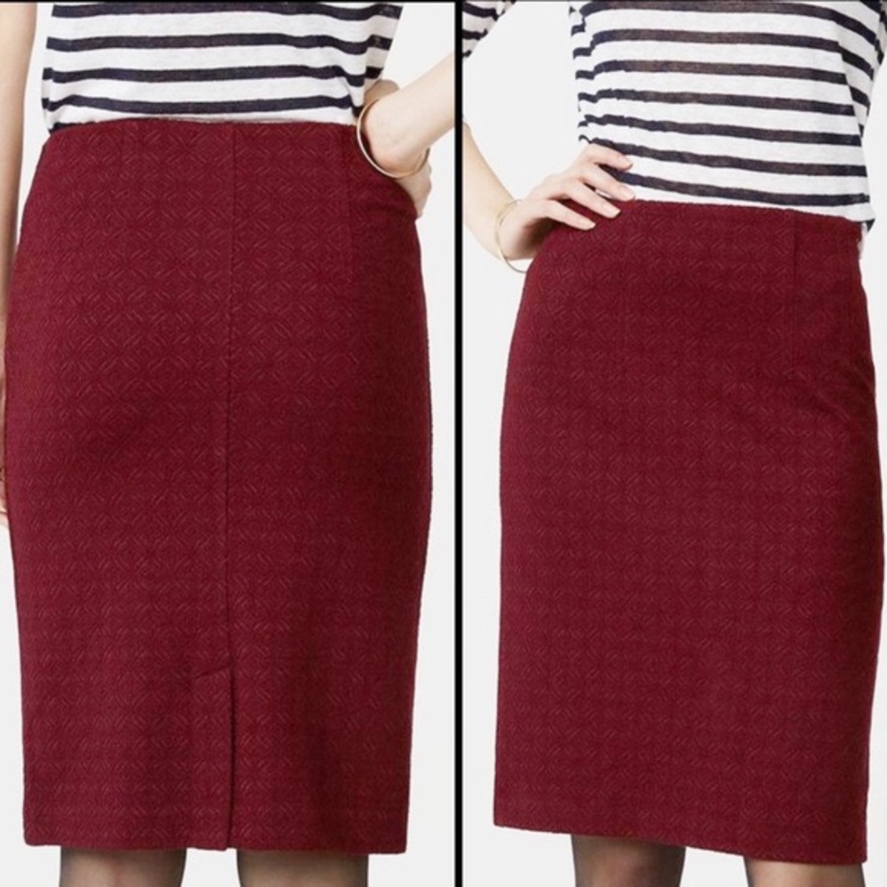 Loft Textured Pencil Skirt - Maroon